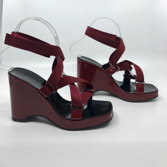 Gucci Shoes - Red Patent Leather GUCCI Gladiator Wedges